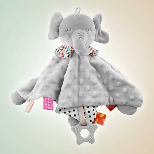 Copertina di sicurezza per neonati a forma di elefante, peluche comforter con massaggiagengive
