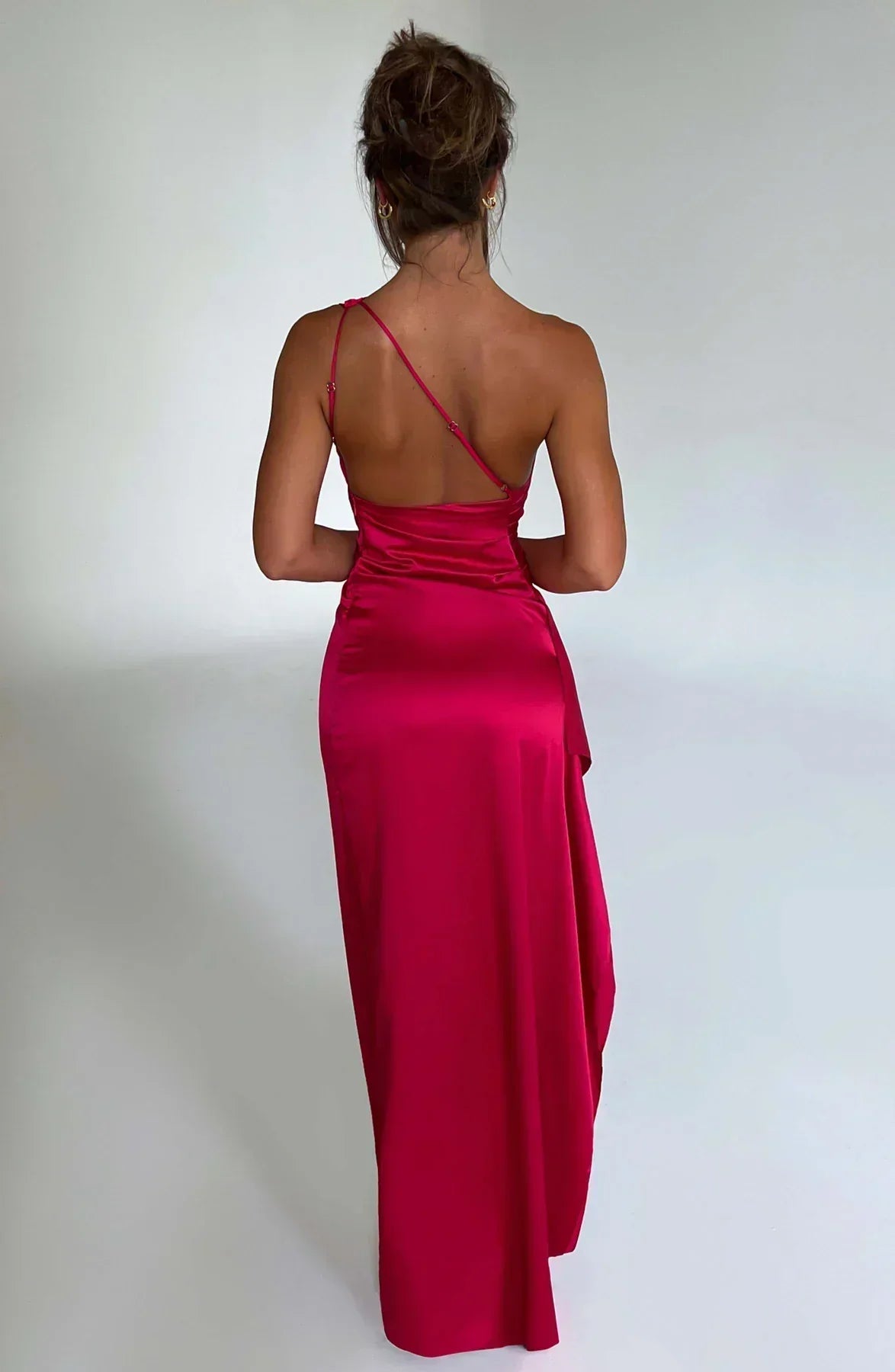 Eliana Off Shoulder Pleated Satin Dress