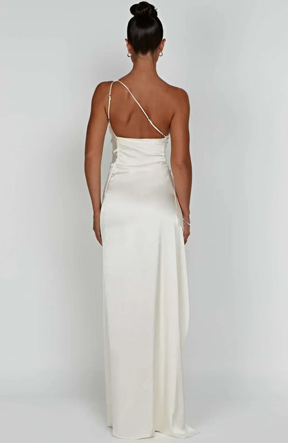 Eliana Off Shoulder Pleated Satin Dress