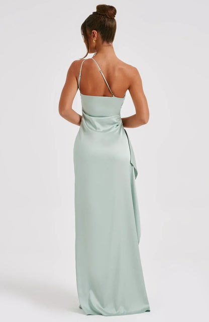 Eliana Off Shoulder Pleated Satin Dress