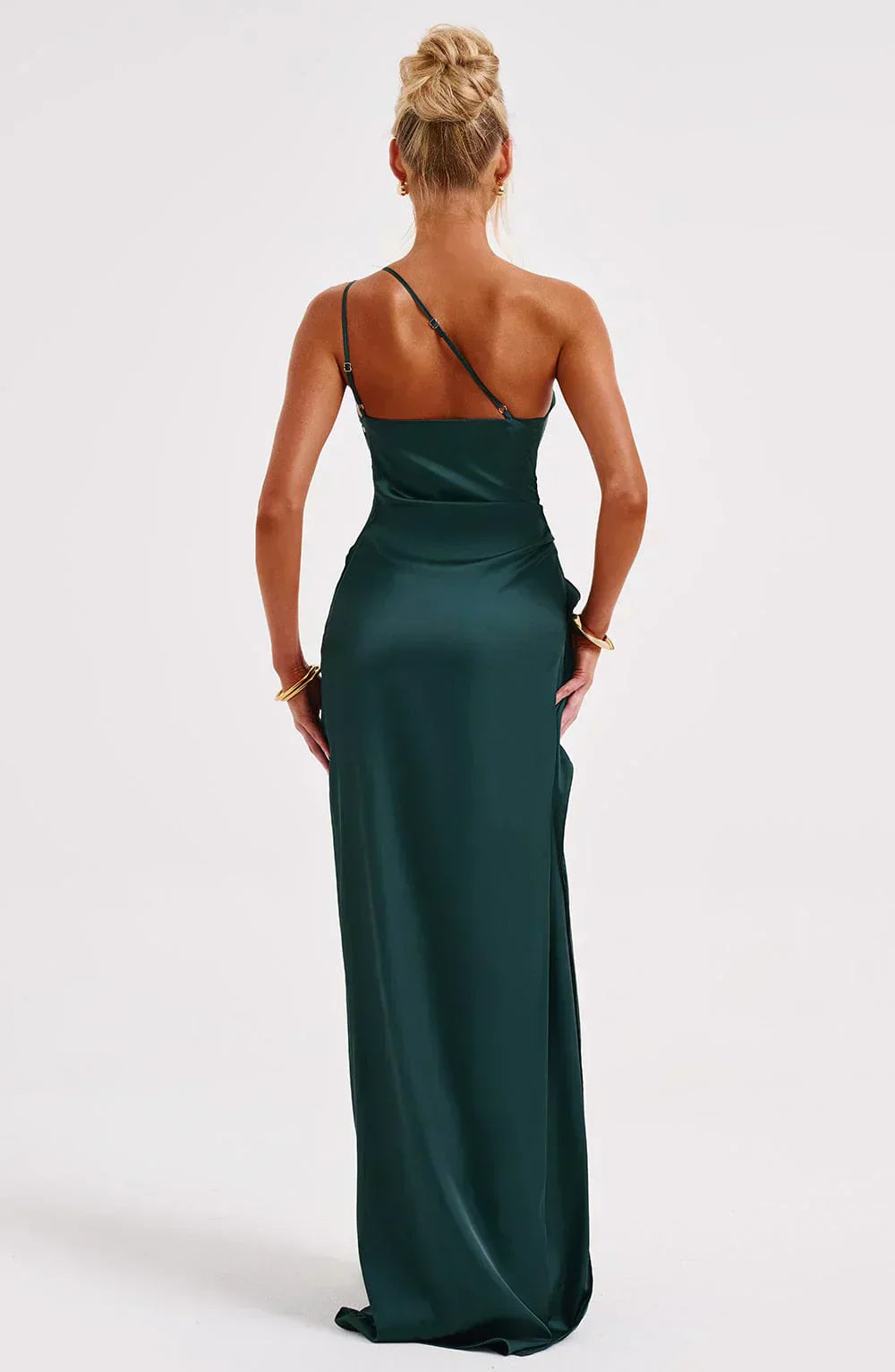 Eliana Off Shoulder Pleated Satin Dress