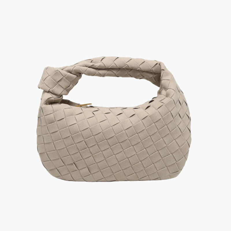 Elsa Mini Suede Bag Woven Knot Handbag with Gold Accents