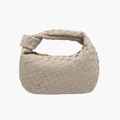 Elsa Mini Suede Bag Woven Knot Handbag with Gold Accents
