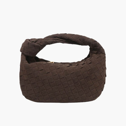 Elsa Mini Suede Bag Woven Knot Handbag with Gold Accents