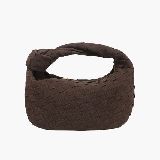 Elsa Mini Suede Bag Woven Knot Handbag with Gold Accents