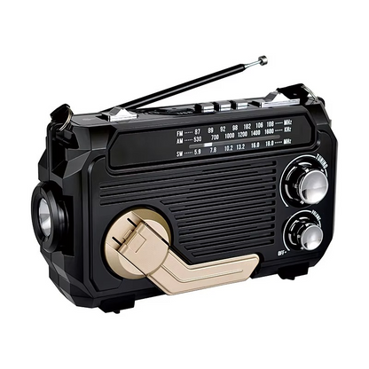 Emergency Radio with 2500 mAh Power Bank, Solar & Hand Crank Charging, AM/FM Radio and LED Lights