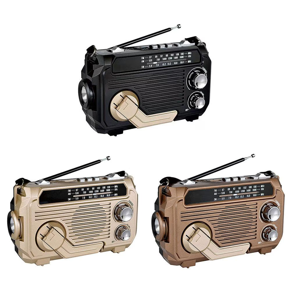 Emergency Radio with 2500 mAh Power Bank, Solar & Hand Crank Charging, AM/FM Radio and LED Lights