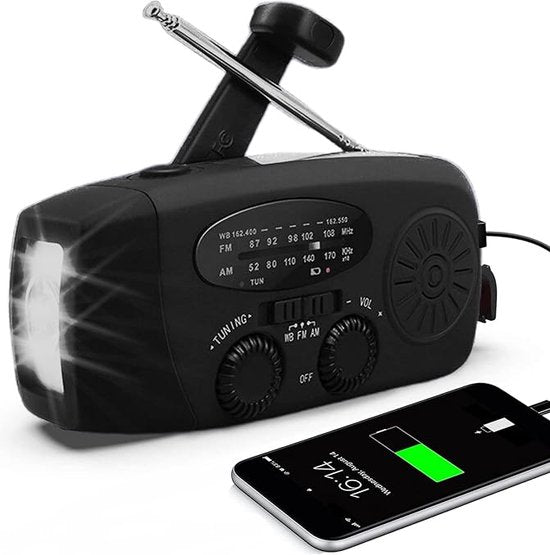 Emergency Radio with Power Bank, Solar Charging and LED Flashlight