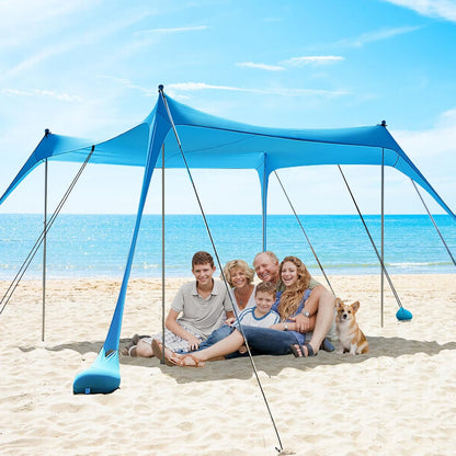 Familiestrandtent met UPF50+-zonbescherming en zandankers