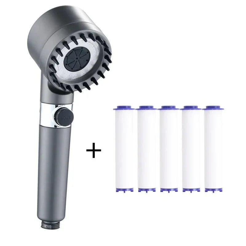 Filtered Massage Showerhead with Replaceable Lime Filter, 3 Jet Settings and Universal Connection