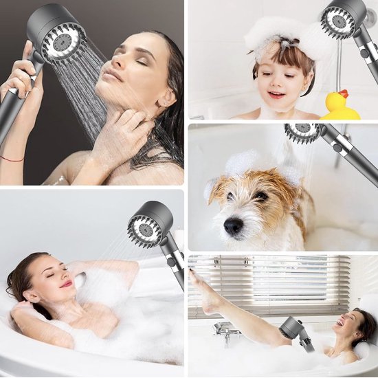 Filtered Massage Showerhead with Replaceable Lime Filter, 3 Jet Settings and Universal Connection