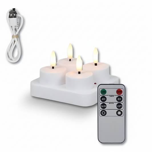 Set di candele LED senza fiamma, ricaricabili tramite USB, con telecomando e timer, decorazione per la casa