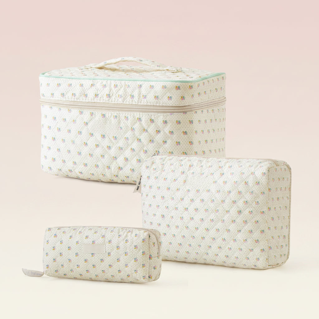 Juego de bolsas de maquillaje de algodón con estampado floral y organizadores de cosméticos de viaje