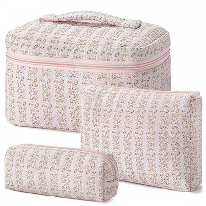 Juego de bolsas de maquillaje de algodón con estampado floral y organizadores de cosméticos de viaje