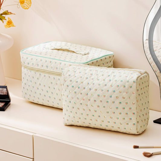 Set di borse per il trucco in cotone con motivo floreale e organizer da viaggio per cosmetici