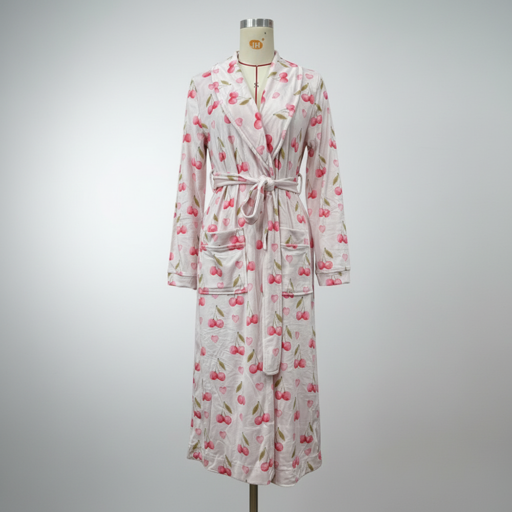 Flanellen badjas met bloemenmotief sjaalkraag ceintuur in de taille knusse loungejas