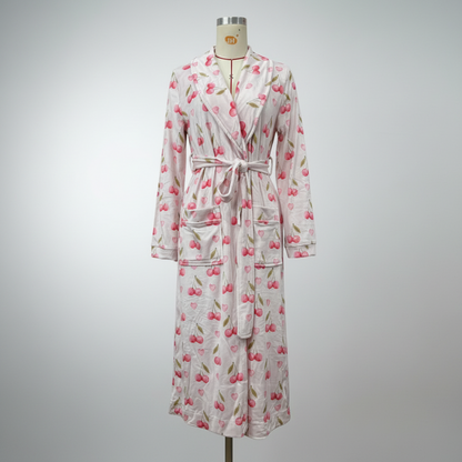 Flanellen badjas met bloemenmotief sjaalkraag ceintuur in de taille knusse loungejas