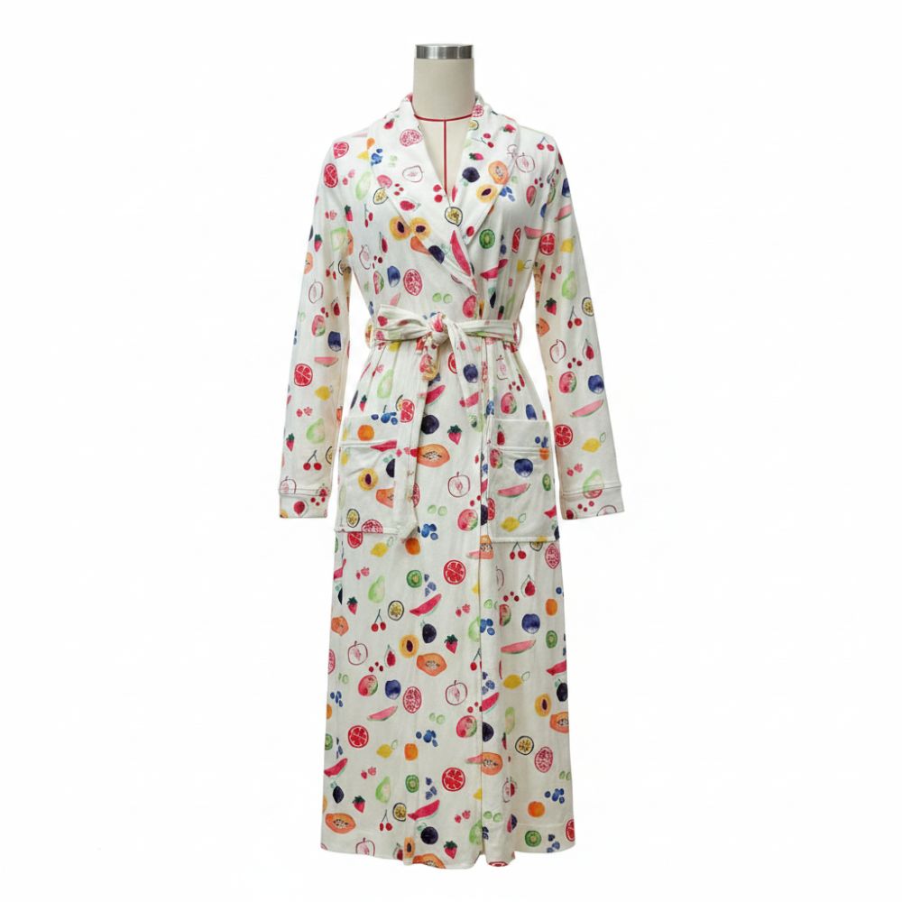 Flanellen badjas met bloemenmotief sjaalkraag ceintuur in de taille knusse loungejas