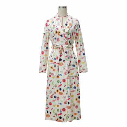 Flanellen badjas met bloemenmotief sjaalkraag ceintuur in de taille knusse loungejas