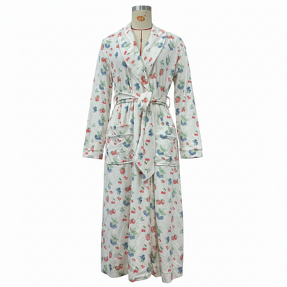 Flanellen badjas met bloemenmotief sjaalkraag ceintuur in de taille knusse loungejas