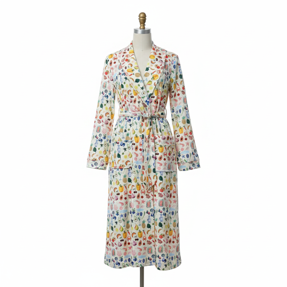 Flanellen badjas met bloemenmotief sjaalkraag ceintuur in de taille knusse loungejas