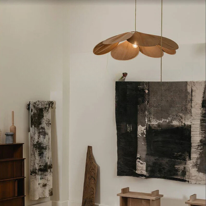Floral Pendant Light with Fabric Shade and Warm Ambient Illumination