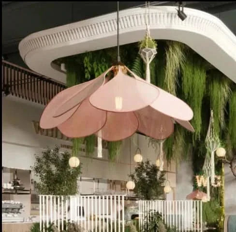 Floral Pendant Light with Fabric Shade and Warm Ambient Illumination