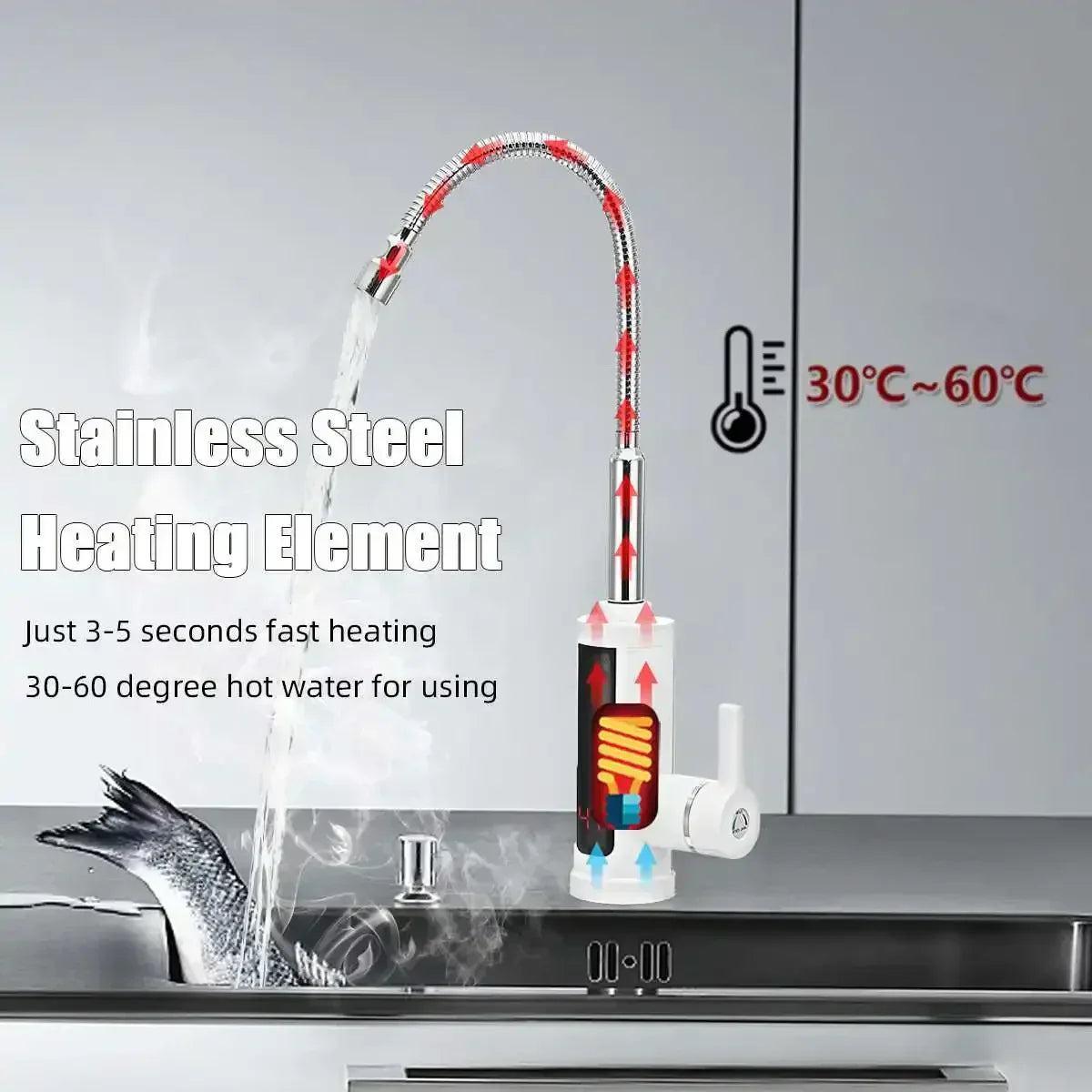 FlowHeat Instant Hot Water Kitchen Tap with Temperature Display
