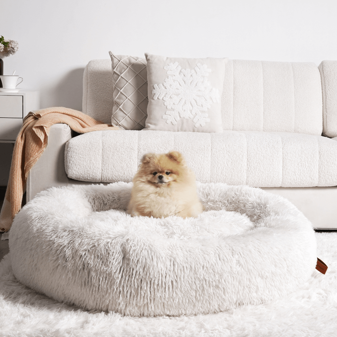 Fluffy Donut Dog Bed with Raised Edge and Plush Faux Fur