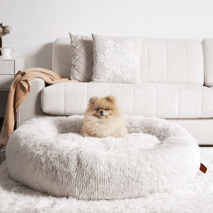 Fluffy Donut Dog Bed with Raised Edge and Plush Faux Fur