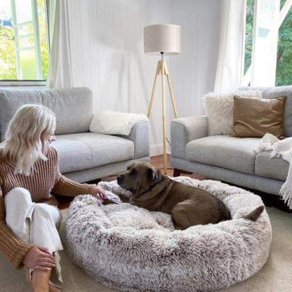 Fluffy Donut Dog Bed with Raised Edge and Plush Faux Fur