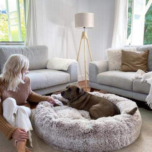 Fluffy Donut Dog Bed with Raised Edge and Plush Faux Fur