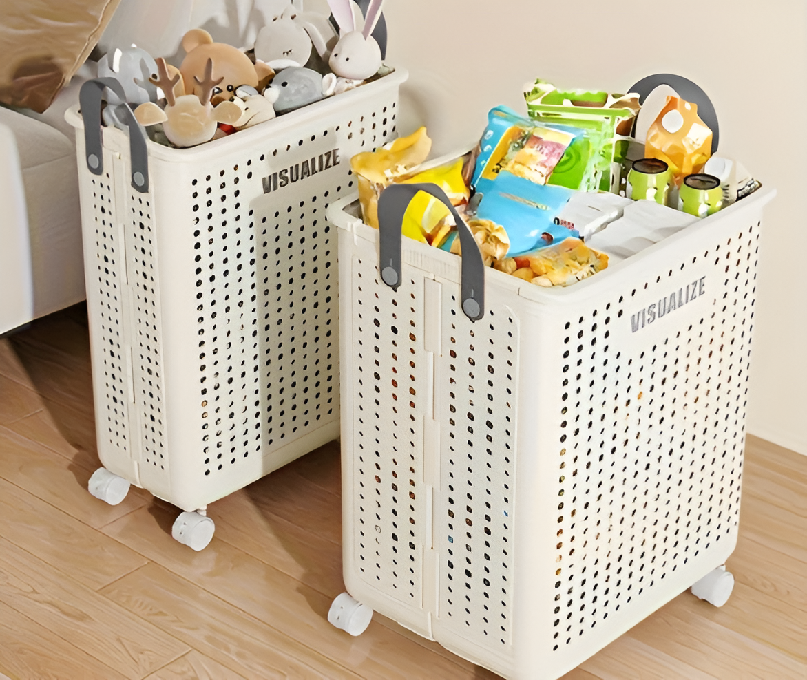 FoldaRoll Foldable Laundry Basket with Wheels for Easy Storage