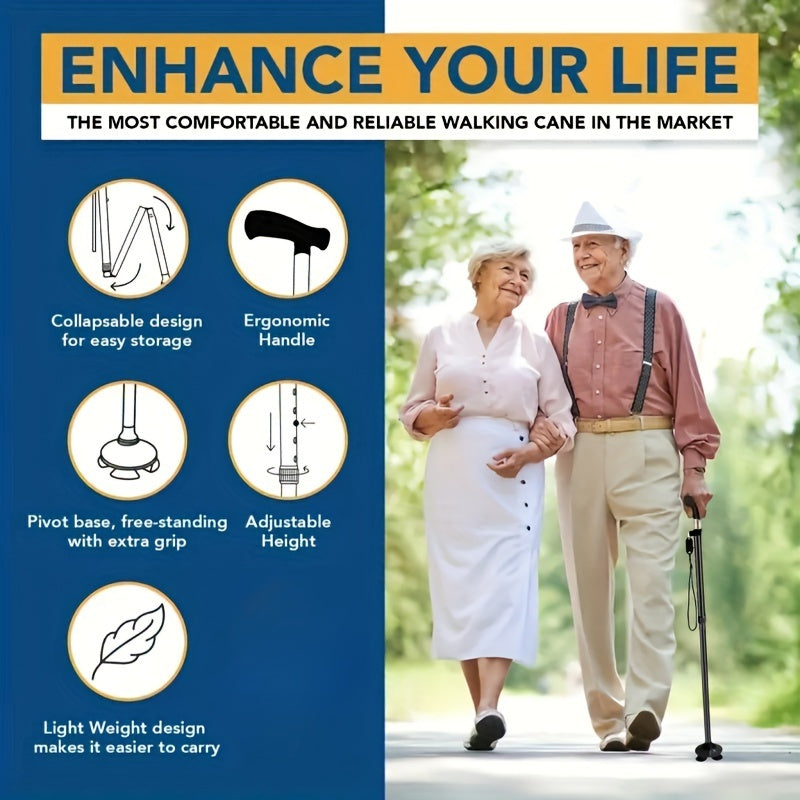 Foldable 4 Leg Walking Stick with Non Slip Feet