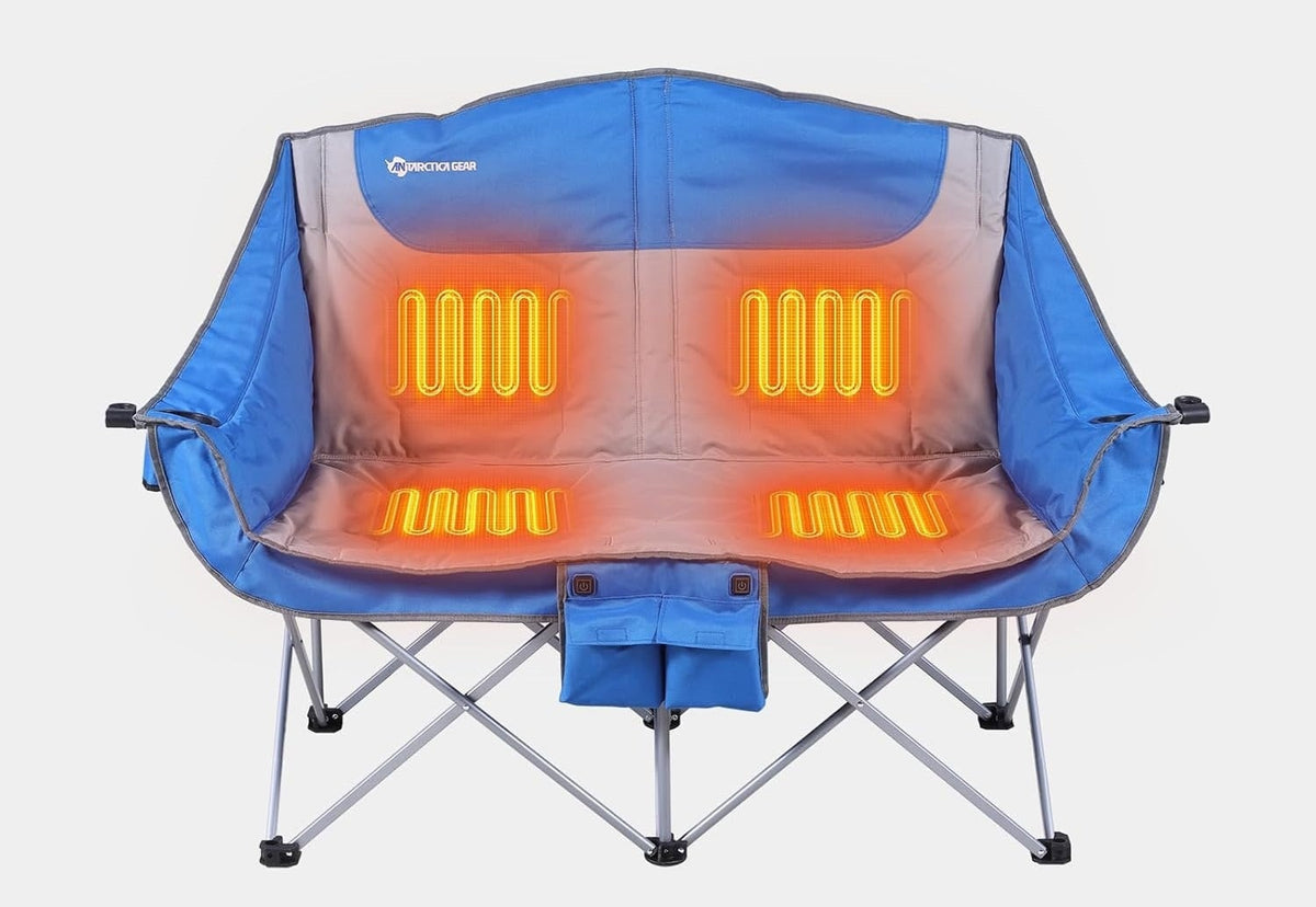 Silla doble plegable para camping, portátil, con asiento calefactado y batería recargable