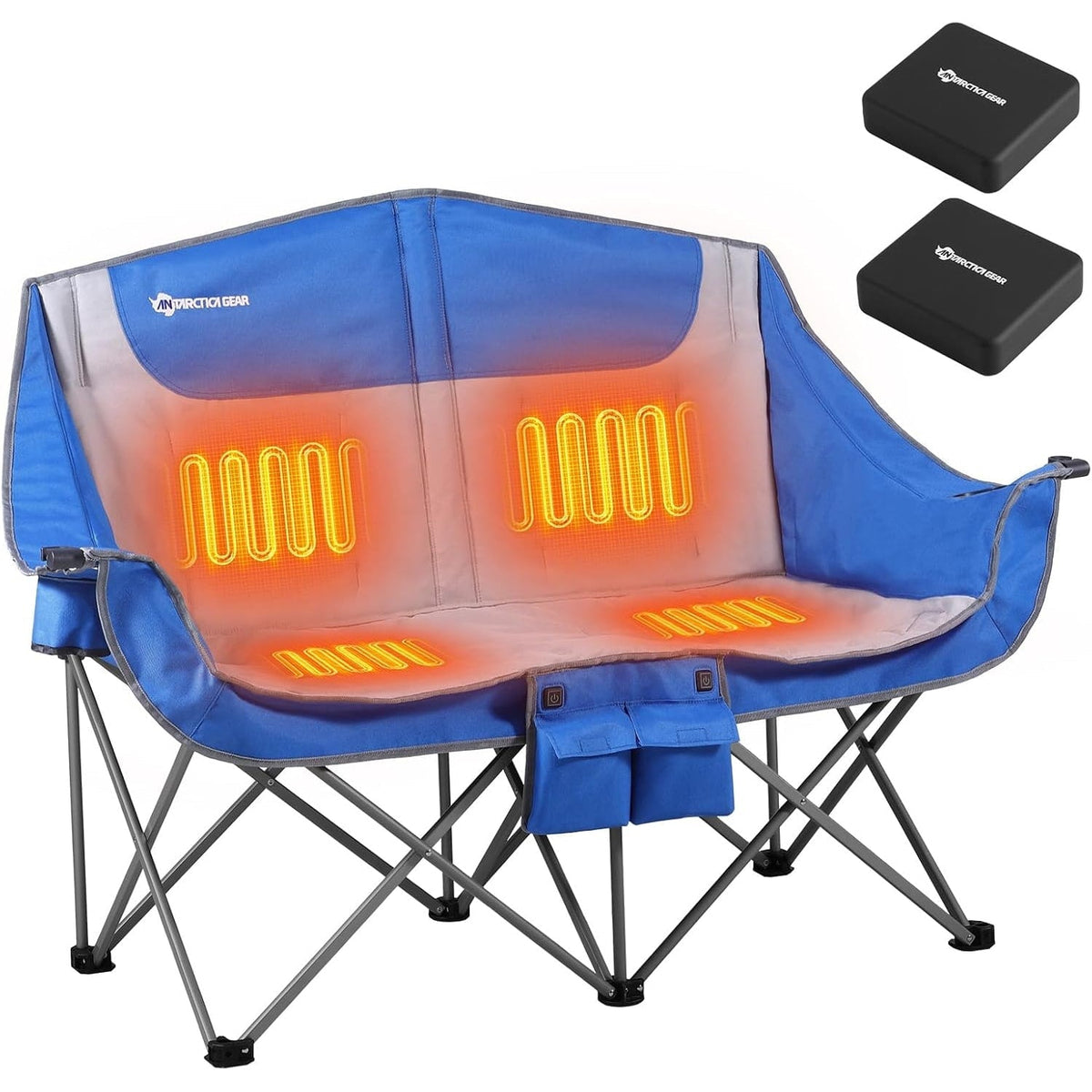 Silla doble plegable para camping, portátil, con asiento calefactado y batería recargable