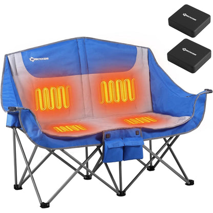 Silla doble plegable para camping, portátil, con asiento calefactado y batería recargable