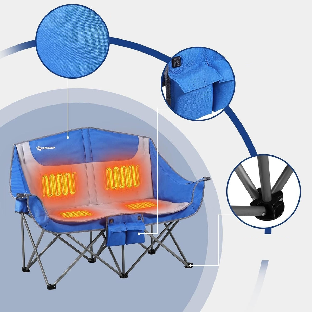 Silla doble plegable para camping, portátil, con asiento calefactado y batería recargable