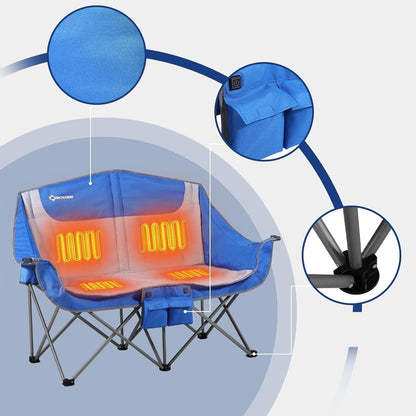 Silla doble plegable para camping, portátil, con asiento calefactado y batería recargable