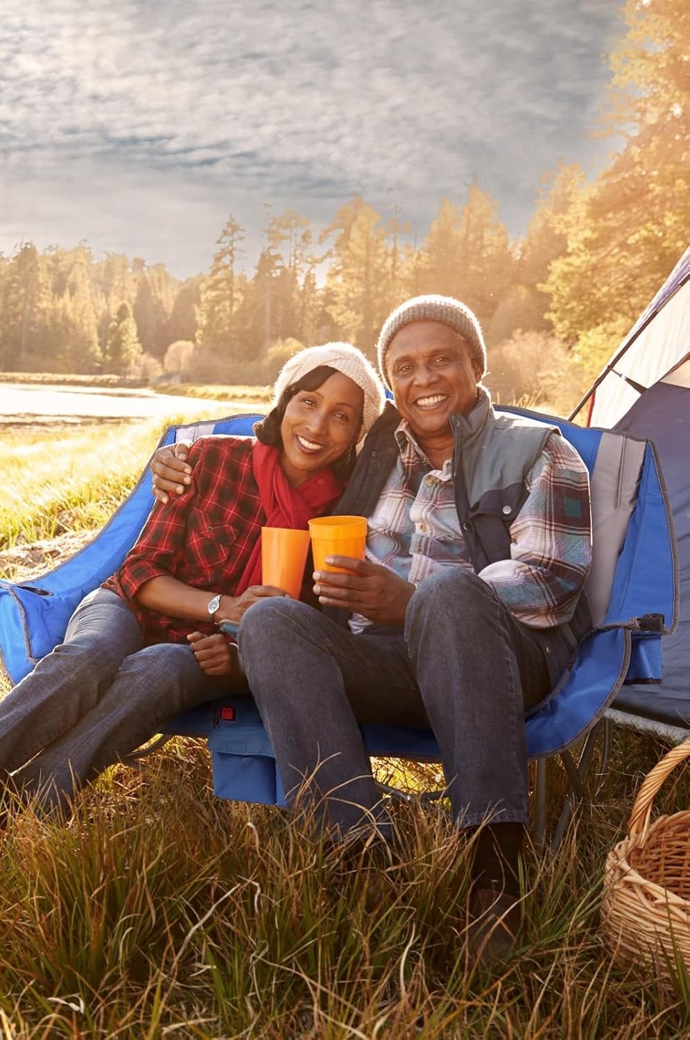 Silla doble plegable para camping, portátil, con asiento calefactado y batería recargable