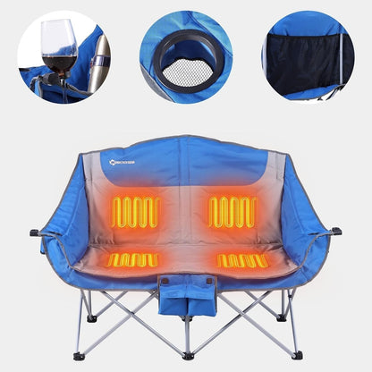 Silla doble plegable para camping, portátil, con asiento calefactado y batería recargable