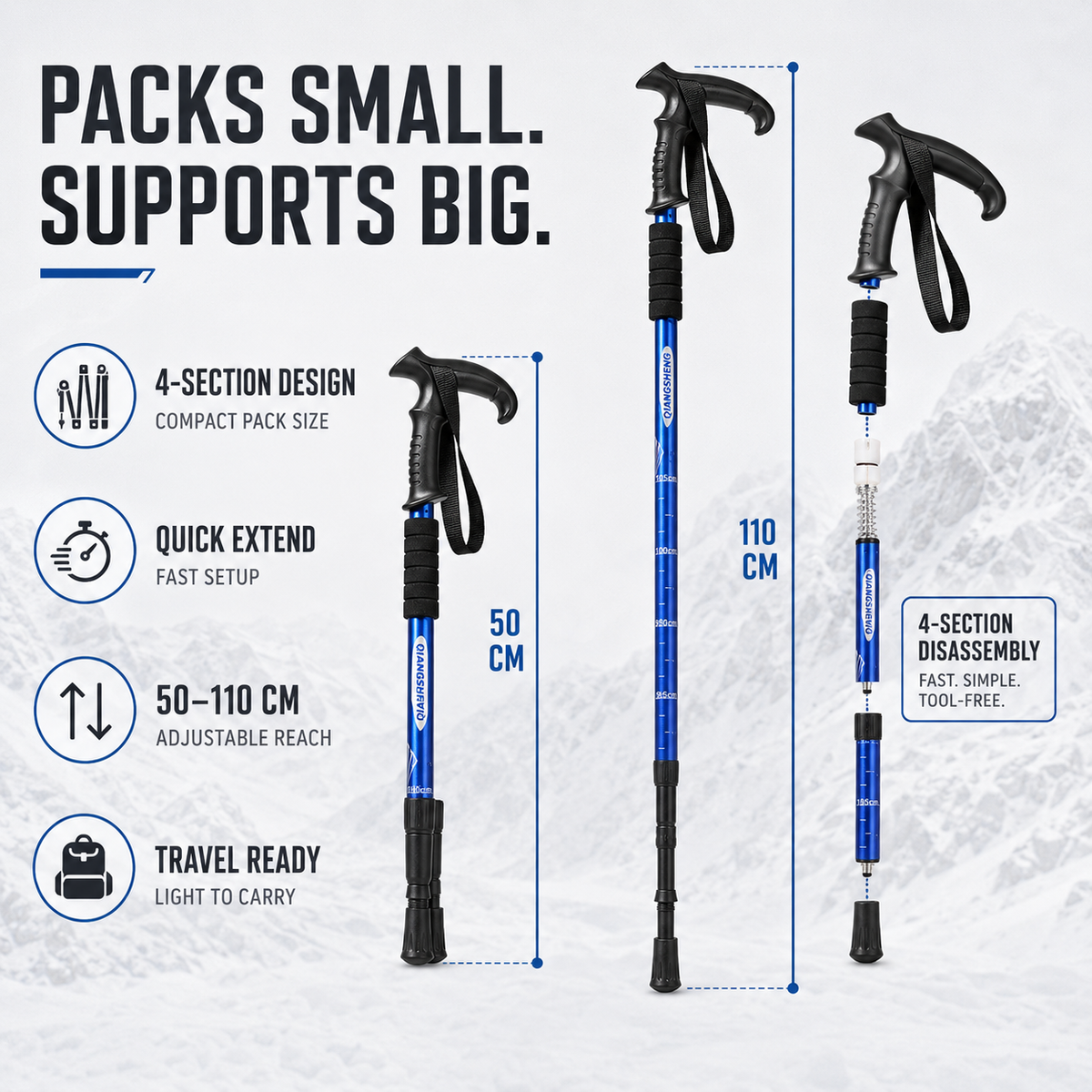 Foldable Telescopic Trekking Pole with Ergonomic Handle