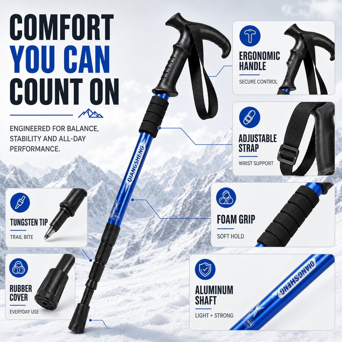Foldable Telescopic Trekking Pole with Ergonomic Handle
