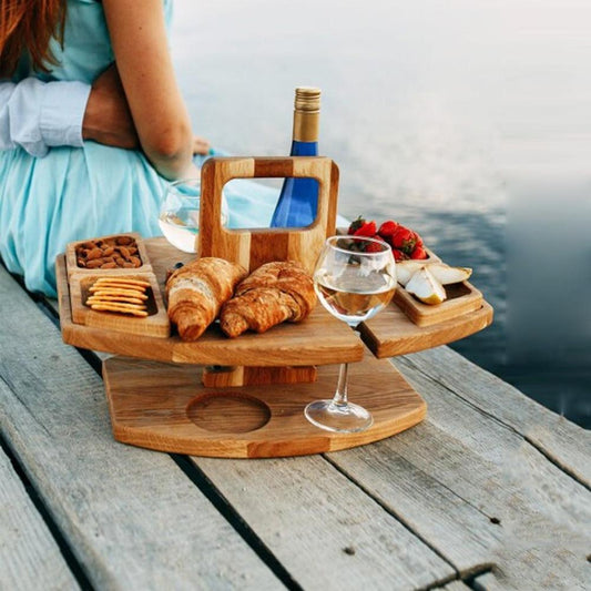 Folding Wooden Picnic Table with Snack and Drink Holders