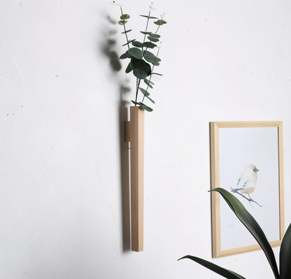 FreshFloret Wall Mounted Wooden Vase Solid Beech and Walnut Flower Display