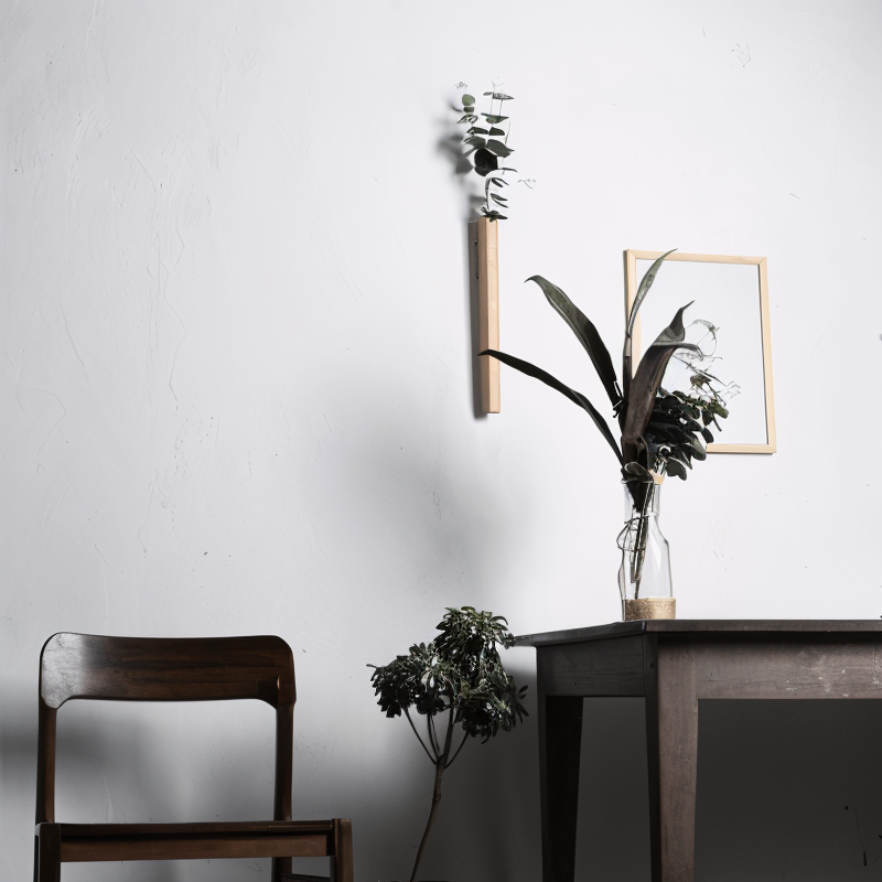 FreshFloret Wall Mounted Wooden Vase Solid Beech and Walnut Flower Display