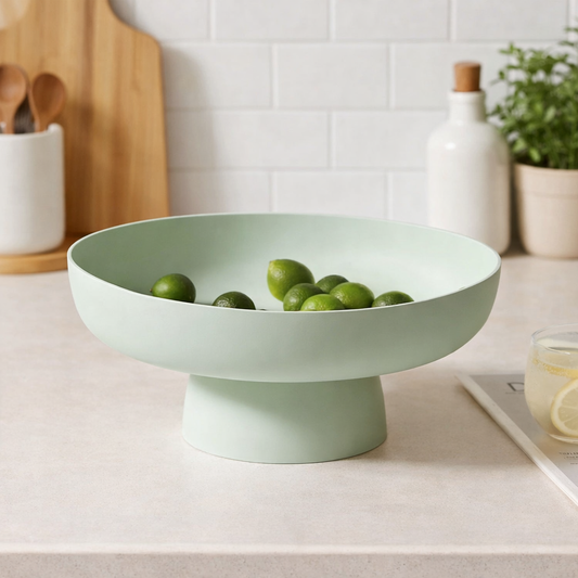 Ciotola per frutta con piedistallo, in stile ceramico, decorativa, per riporre oggetti sul piano della cucina