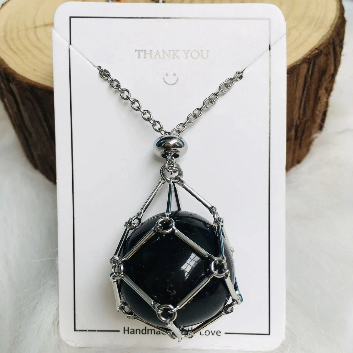 Gemstone Holder Necklace with Interchangeable Stone Pendant
