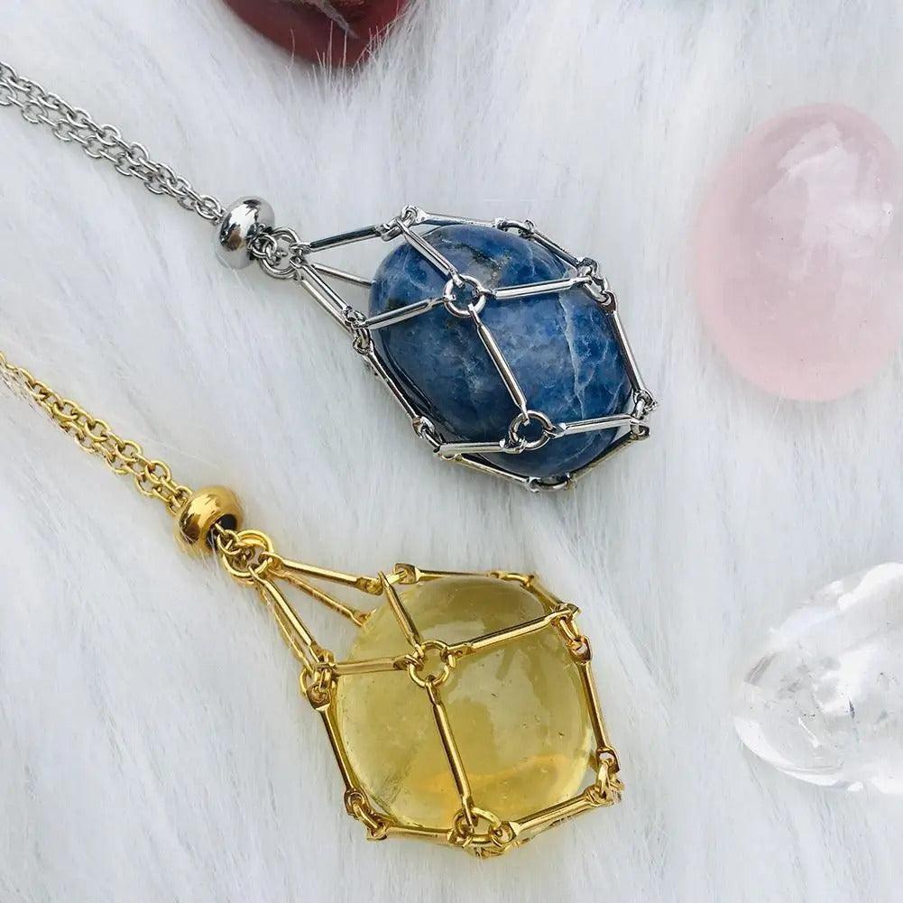 Gemstone Holder Necklace with Interchangeable Stone Pendant