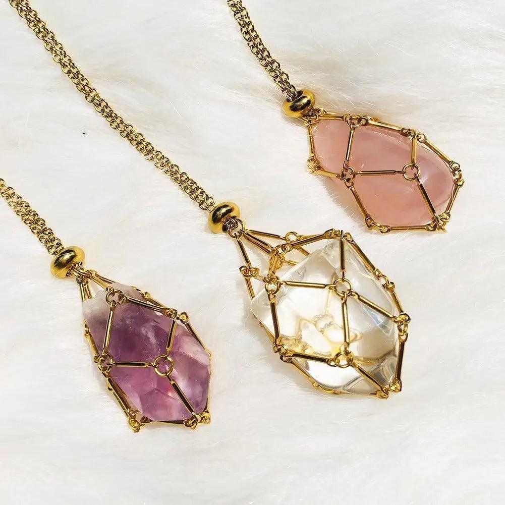 Gemstone Holder Necklace with Interchangeable Stone Pendant